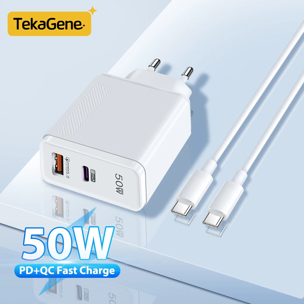 

50W Fast Charging USB Type C Charger PD 3.0 Quick Charge For iPhone 16 15 Adapter For Samsung Xiaomi Huawei Tablet Phoen Cable