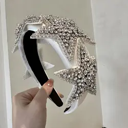 Baroque Rhinestones Stars Wide Headbands Black White Hairband with Beaded Hair Ties Crystal Hair Hoop for Women Wholesale