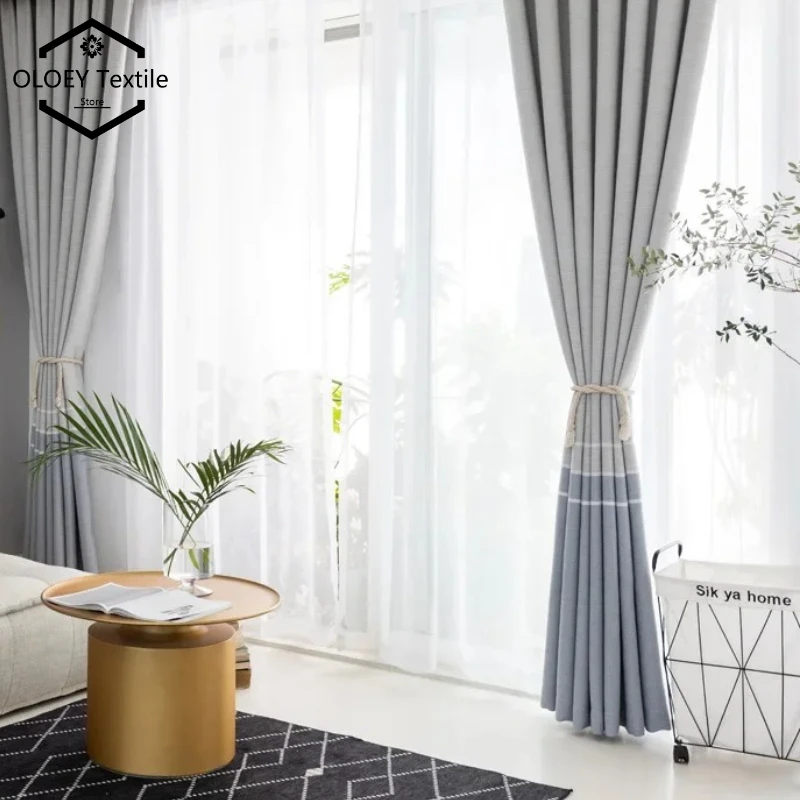 

Striped Cotton Linen Curtains for Windows Blue White Printed Living Room Bedroom Balcony Simple Modern Home Decoration Cortains