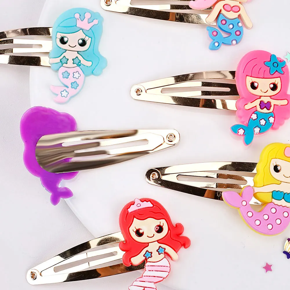 6Pcs Cartoon Mermaid BB Hair Clips For Girls Water Drop Shape Hairpin Princess Barrette Simple Snap Clip Girls Hair Accessories