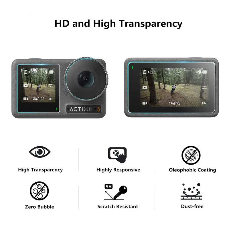 Djiアクション3用強化ガラススクリーンプロテクター,レンズ保護フィルム,カメラアクセサリー