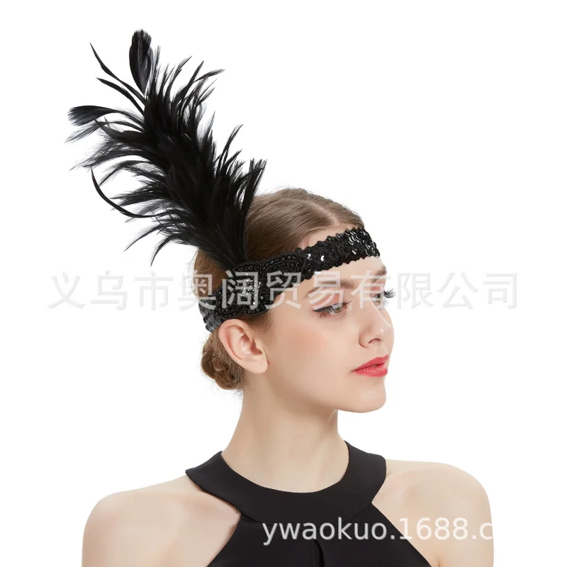 

1920Vintage Feather Headband Stage Performance Bride Ball Tassel Hairband Rhinestone Hair Accessories