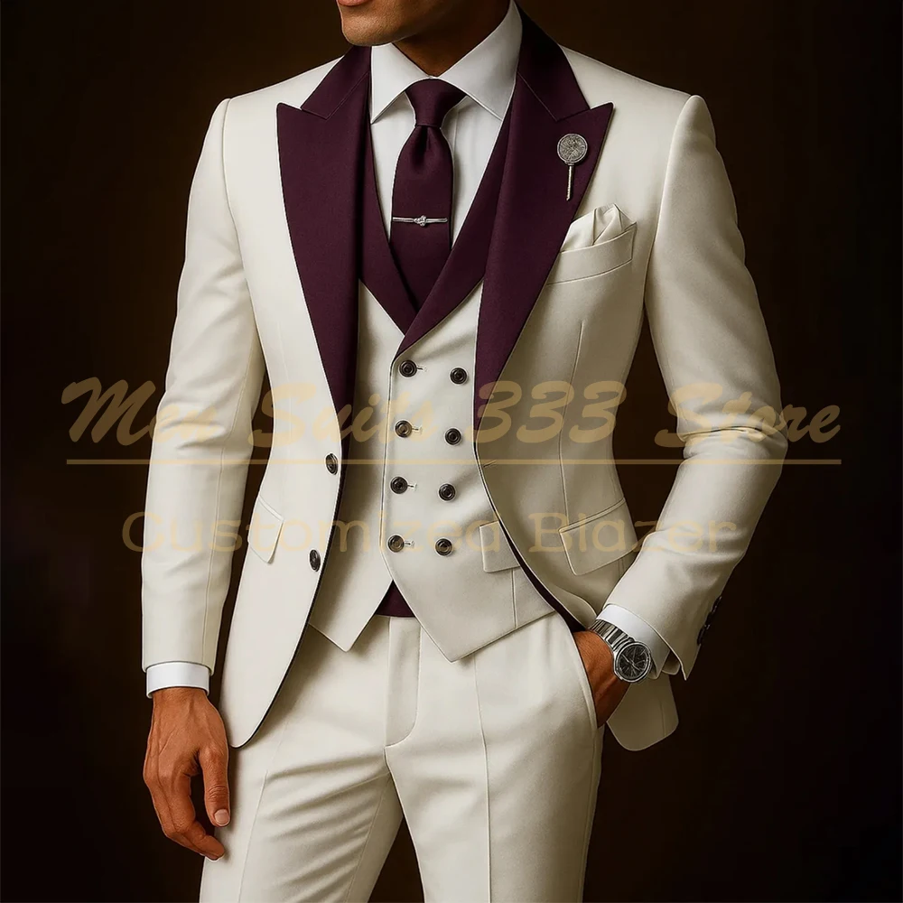 

Wedding Men's Suits Customzied Single Breasted Peak Lapel 3 Piece Jacket Pants Vets High Quality Lining Blazer Costume Homme