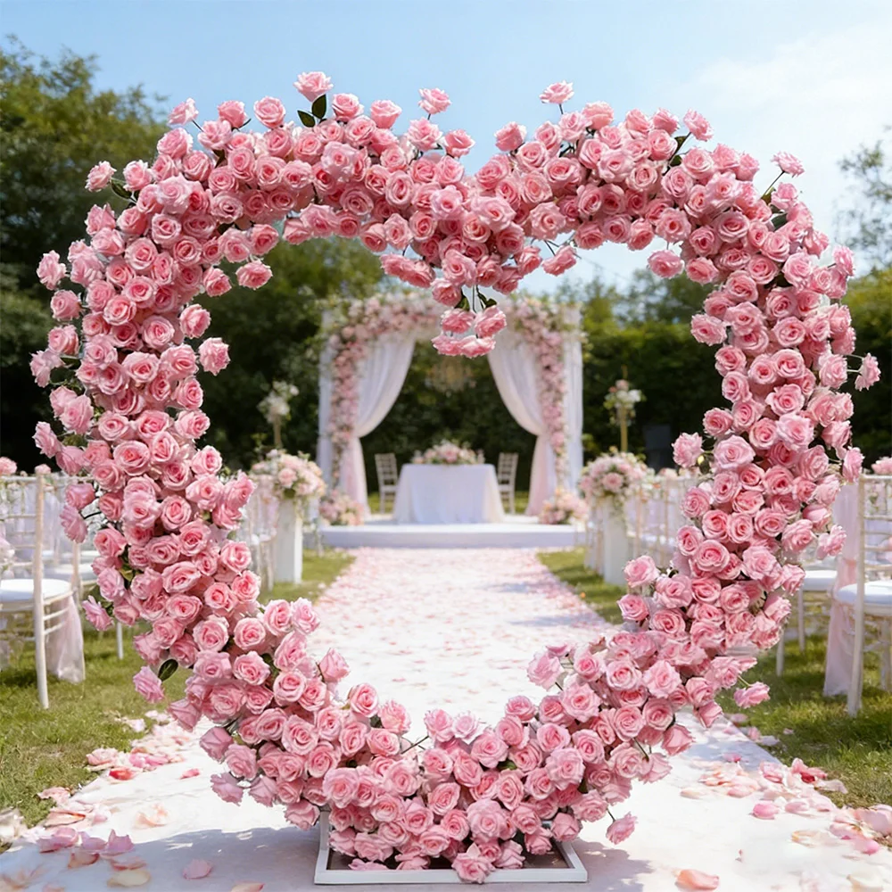 5D Luxe Witte Rozen Hartvormige Boog Kunstbloemen Achtergrond Romantische Bruiloft Feestdecoratie Raamdecoratie Arrangement