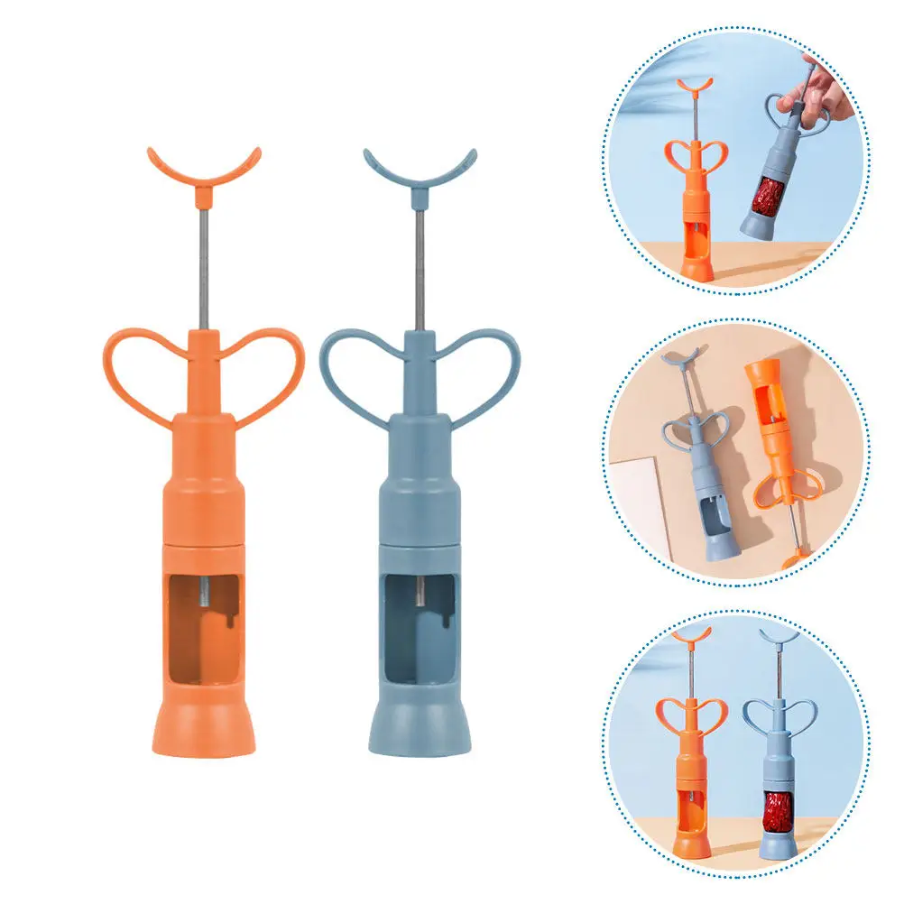 2Pcs Premium Stainless Steel Multi-Functional Fruit Core Remover for Red Dates Jujube Cherry Automatic Spring Recoil Kitchen