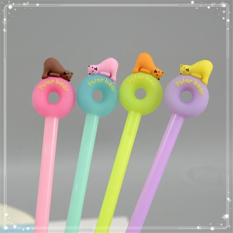 12 Pcs Kawaii Polar Bear Doughnut Shape Gel Ink Pens School Office Supplies For Girls Stationery Novelty Pens