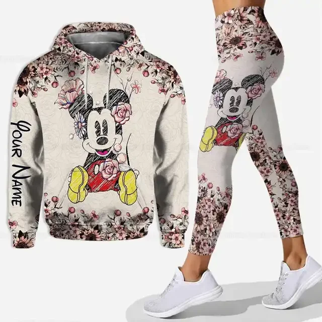 Disney Mickey Mouse Hoodie Women\'s Hoodie Set Mickey Yoga Pants Sweatpants Women\'s Disney Yoga Hoodie Leggings Fashion Tracksuit