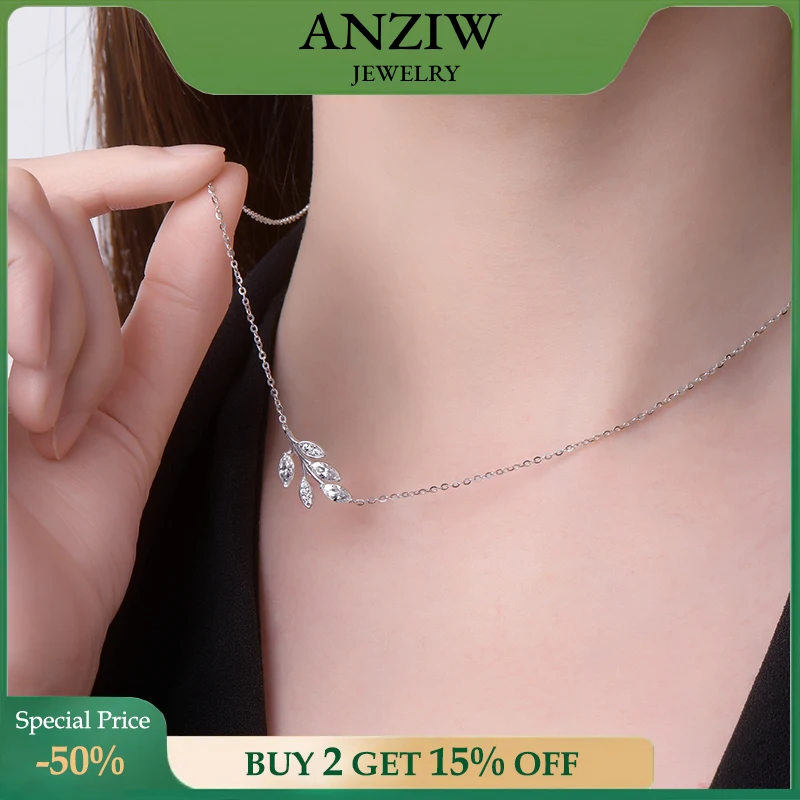 

Anziw D0.90CT Marquise Cut Moissanite Leaf Pendant Necklace for Women Adjustable Chain 925 Sterling Silver Lab Diamond 40+5cm