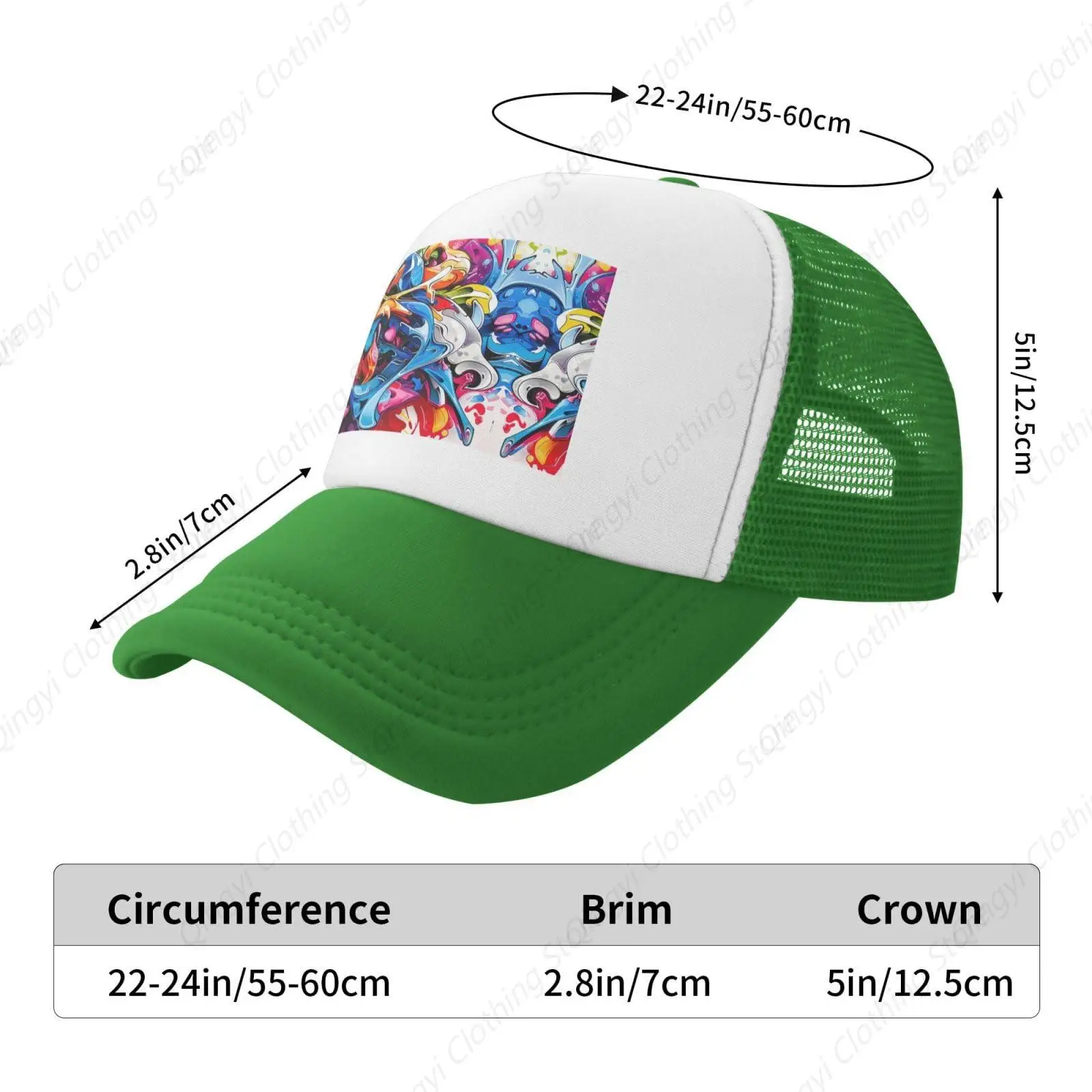 Graffiti Drawing Golf Chapéus para homens e mulheres, Mesh Baseball Cap, ajustável Polo Hat, Green Sport Hat