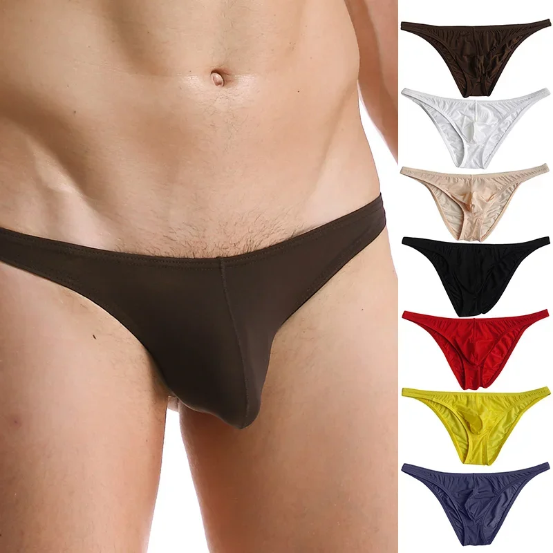 Men\'s Low Rise Sexy Underwear Ultra Thin Sissy Bulge Pouch Briefs Quick Dry Underpants Soft Solid Color Seamless Male Underwear