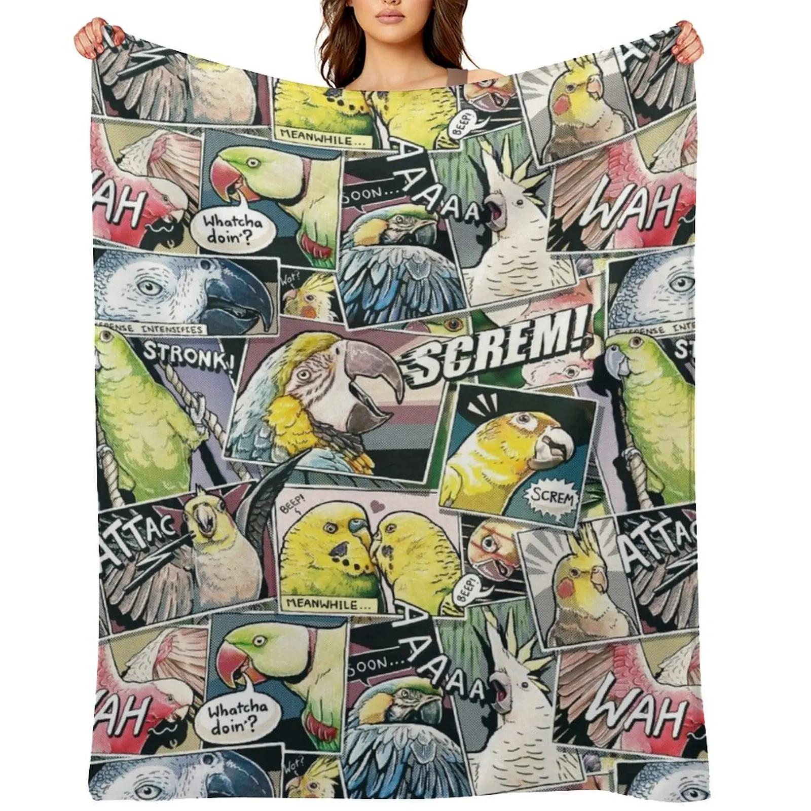 

Parrots Comic Style Throw Blanket sofa bed Polar Decorative Sofas Flannel Blankets