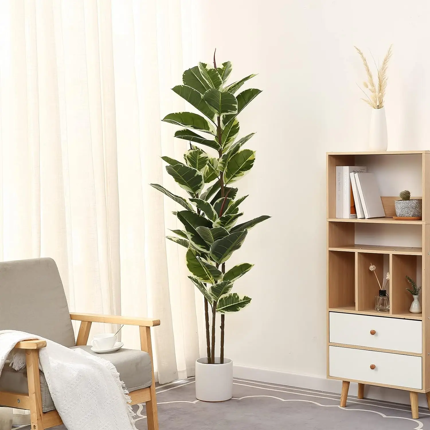 

Artificial Rubber Tree Plant 5Ft Tall Faux Ficus Tree Potted Fake Tropical Plants Decorative House Plants Large Floor Plants