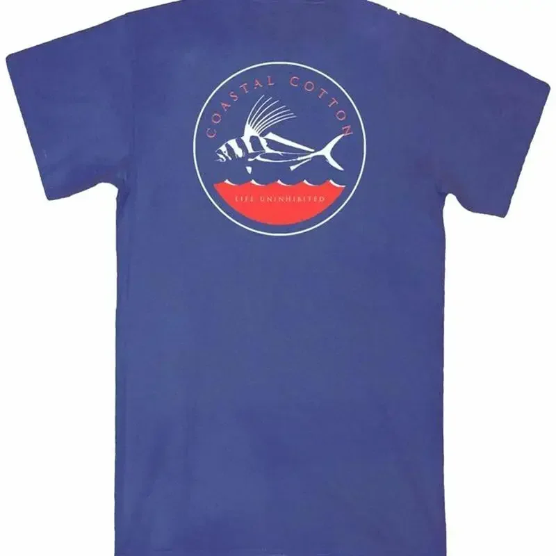 Coastal Cotton Abbigliamento Gallo Pesce Manica Corta Tasca T Shirt