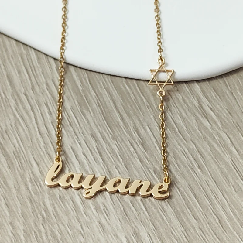 Custom Name Necklace Stainless Steel Hebrew Name Star Necklace Women\'s Girl Friend Gift Jewelry Gift