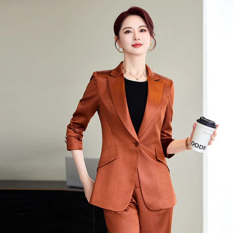 2025년 신상 봄가을 여성용 고급 쌀살구색 정장, 와이드 팬츠, 고급스럽고 우아한 여신 스타일 전문직