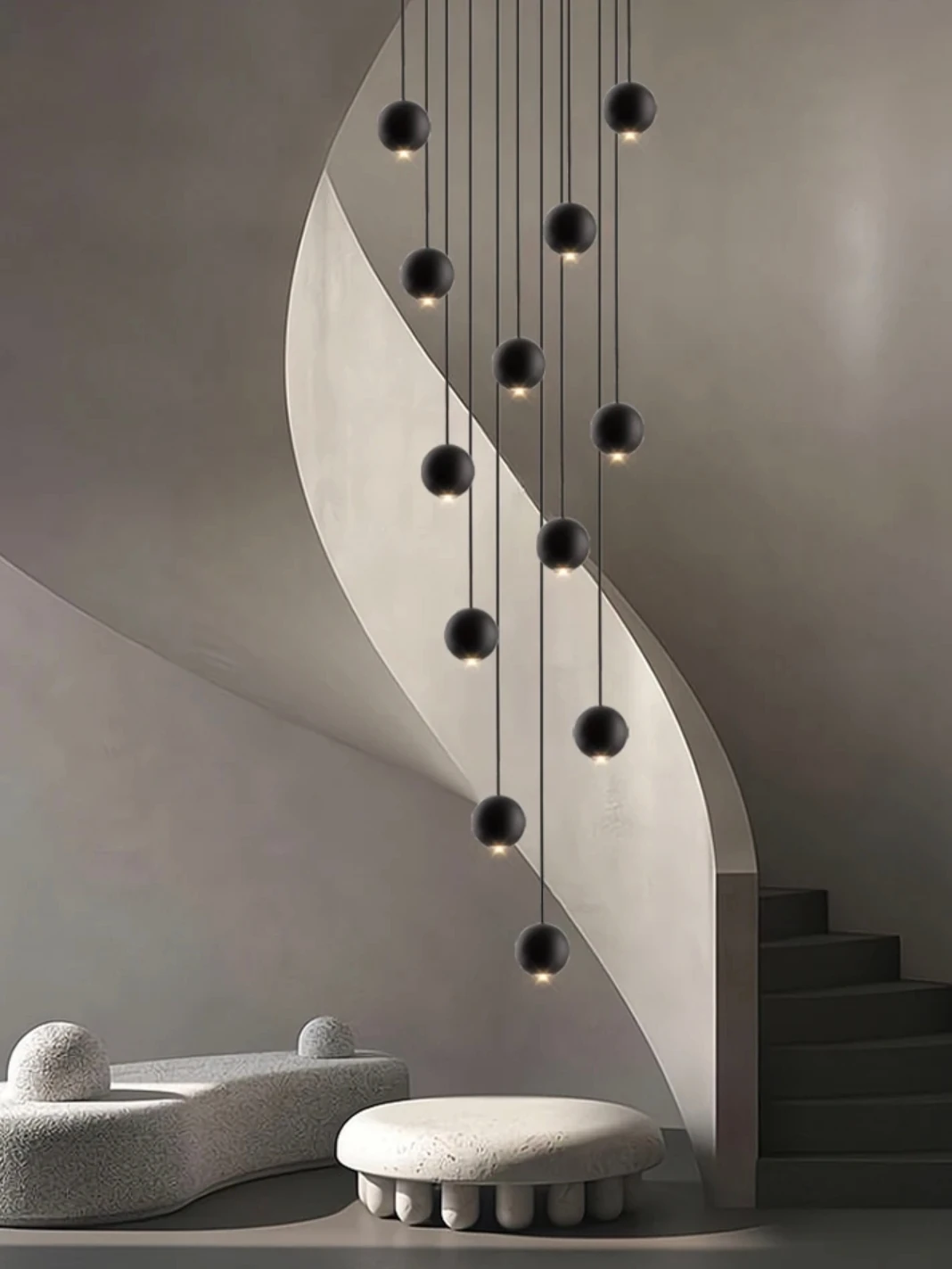 Nordic Circular Chandelier Indoor Lighting Modern Chandelier Gold And Black Mixed High Loft Chandelier Led Staircase Chandelier