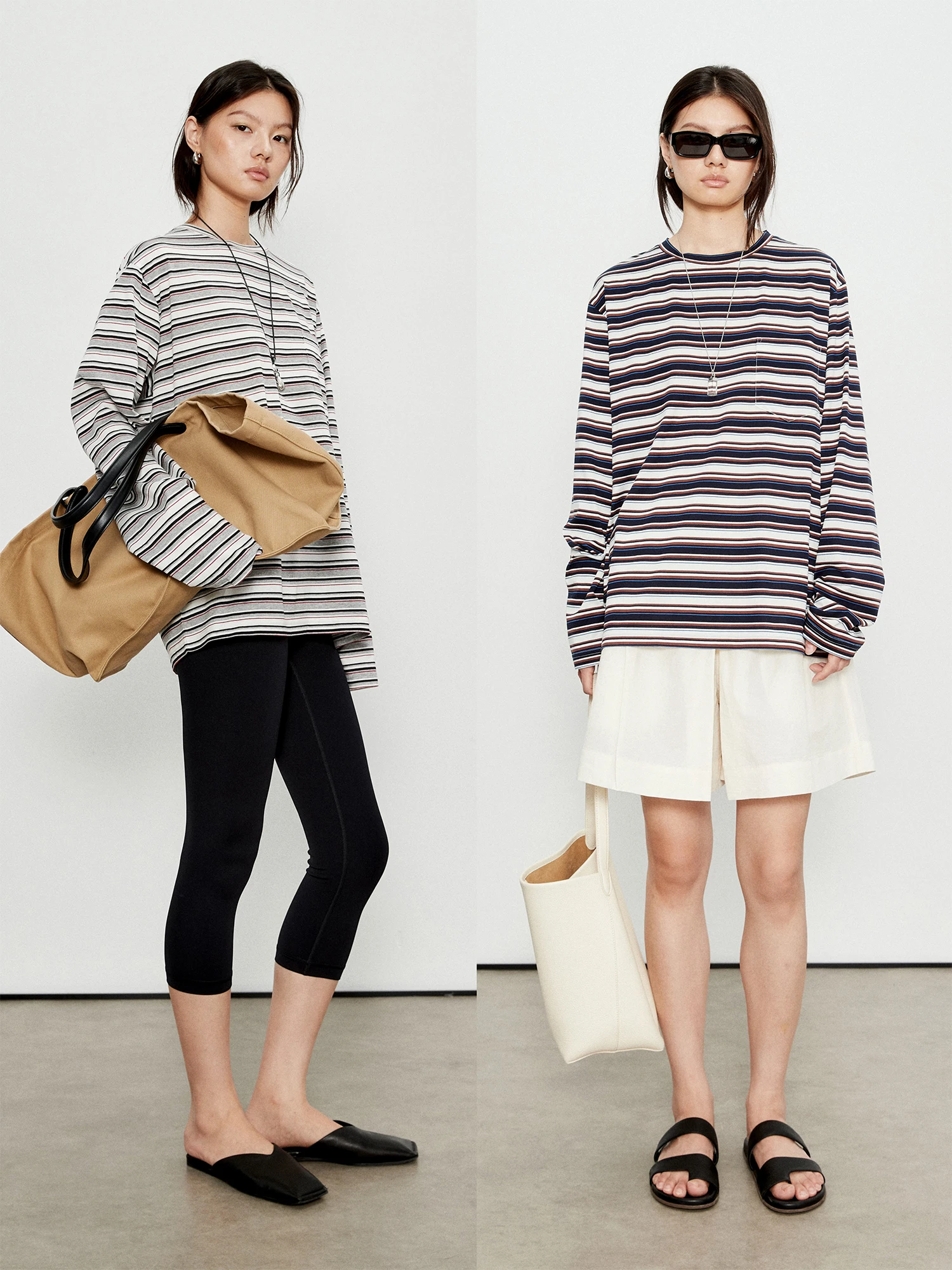 

Удобная мягкая футболка из чистого хлопка с длинным рукавом и круглым вырезом, свободного кроя, в полоску от MRS Studios, женская модная одежда для повседневной носки.