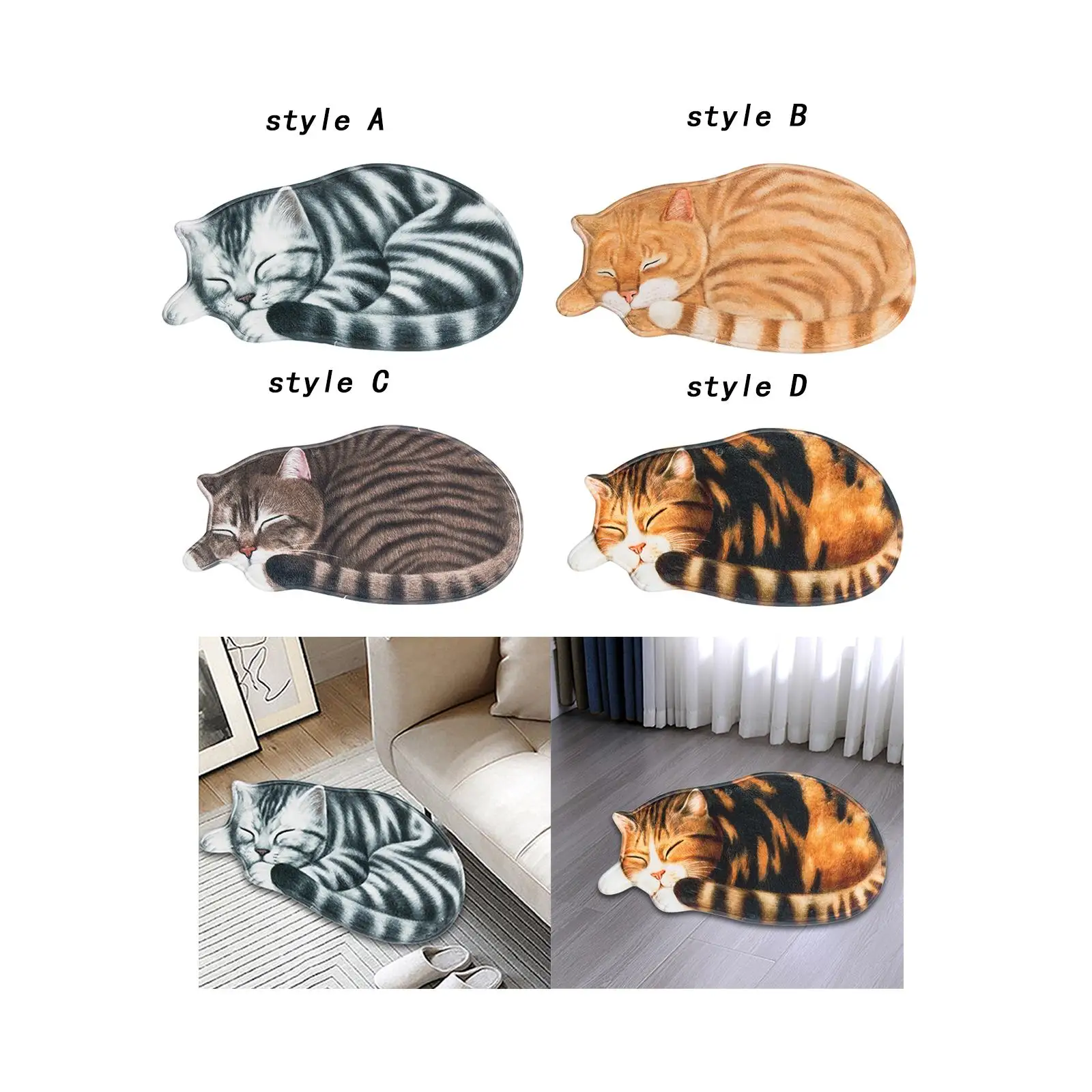 

Sleeping Cat Shaped Area Rug Modern 3D Kitten Mat for Bedroom Porch Hallway