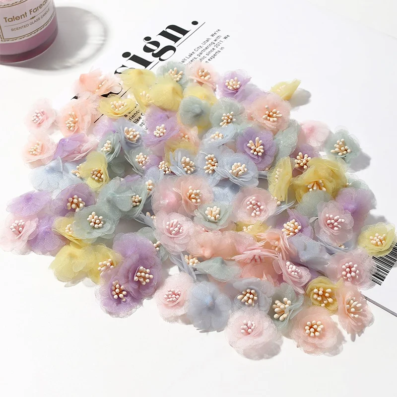 10/20Pcs Chiffon Gauze Artificial Flowers DIY Headwear Wedding Decorations Fake Flowers Clothes Crafts Hairpin Corsage Accessory