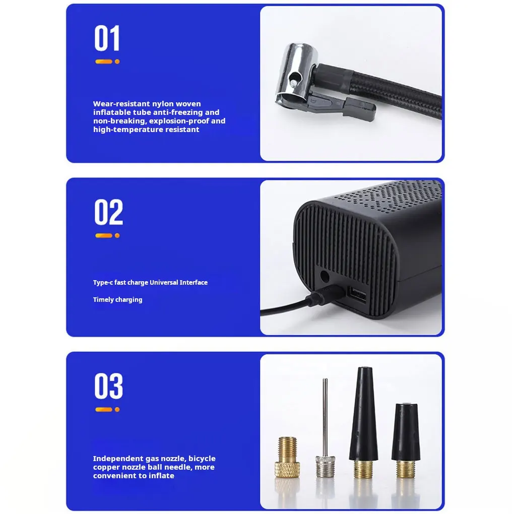 ضواغط الهواء المحمولة للكمبيوتر الشخصي للإطارات المختلفة بنقرة واحدة أضواء السيارة لضغط الإطارات المسبقة 027 #3