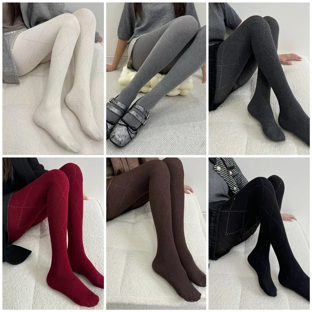 Fashionable Jacquard Knitted Stockings High-elastic Skinny Fit Argyle Tights Breathable Comfortable Thermal Leggings Daily Wear