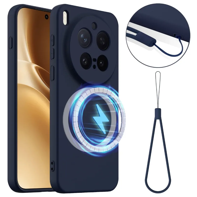 

Для VIVO X300 Pro чехол модный простой однотонный магнитный чехол со шнурком силиконовый чехол для VIVO X 300 противоударный бампер Funda