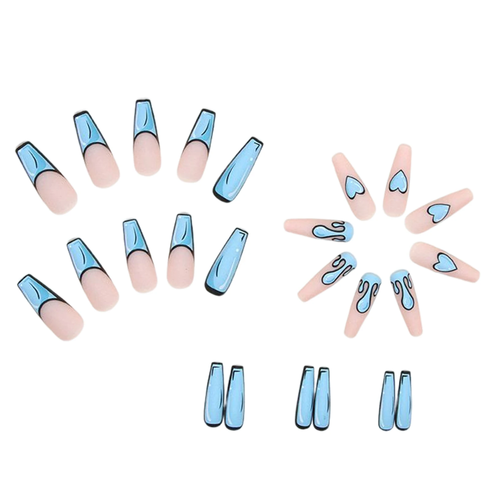 Blue Graffiti Water Drop Fake Nails Lightweight Durable Thin Full Cover Nails for Girlfriends Sisters Wife Friends