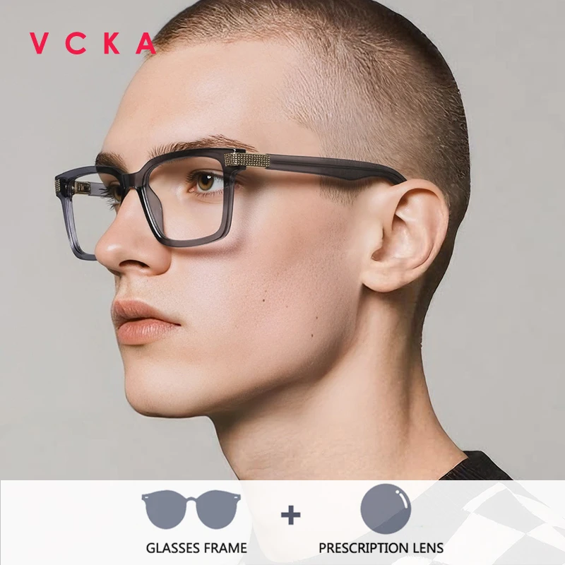 VCKA Anti Blue Light Men Women Glasses Thickened Frame Myopia Reading Progressive Square Optics Prescription Discolor Eyewear