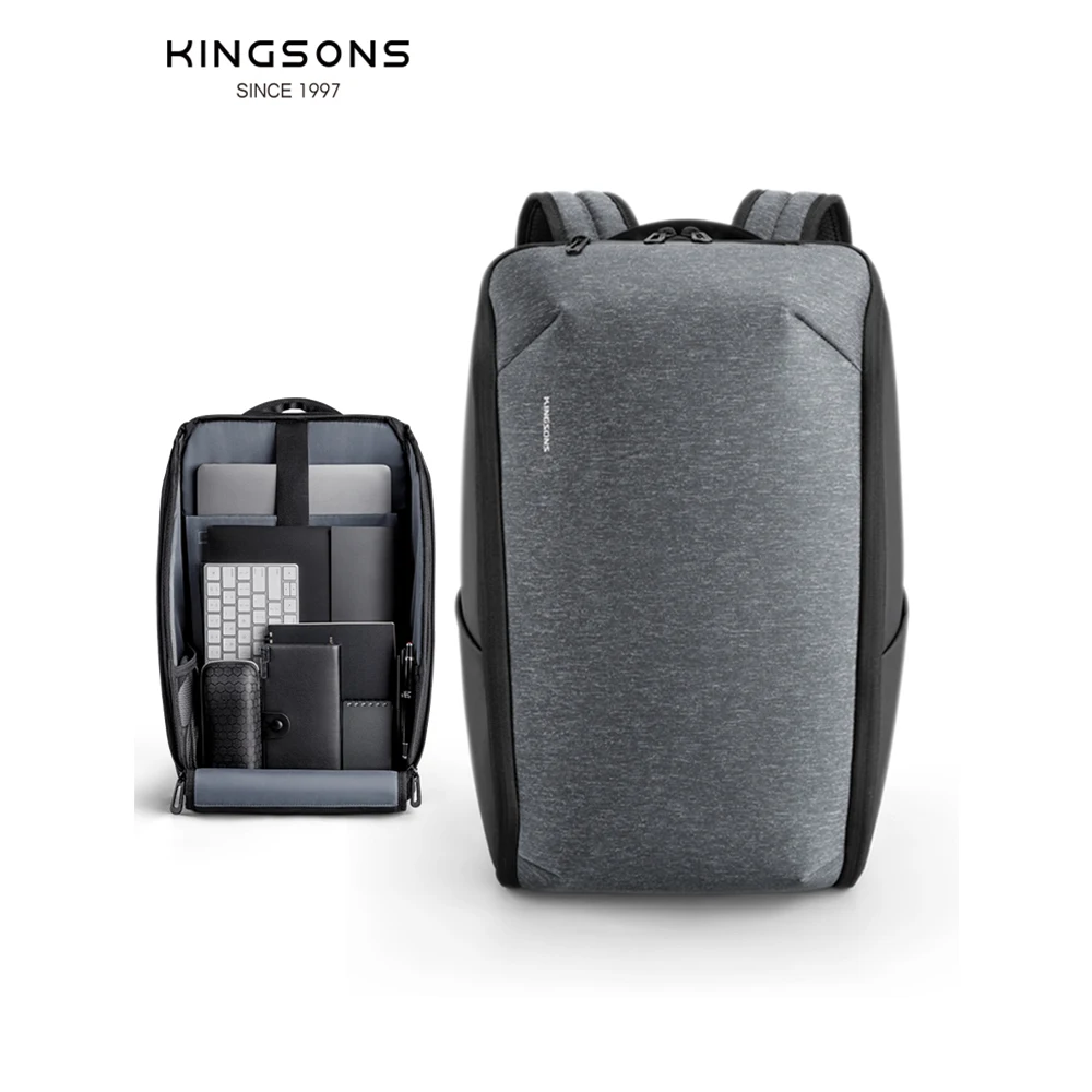 Mochila Kingsons para hombre, compatible con portátil de 15 pulgadas con recarga USB mejorada, Mochila impermeable antirrobo de viaje multifuncional