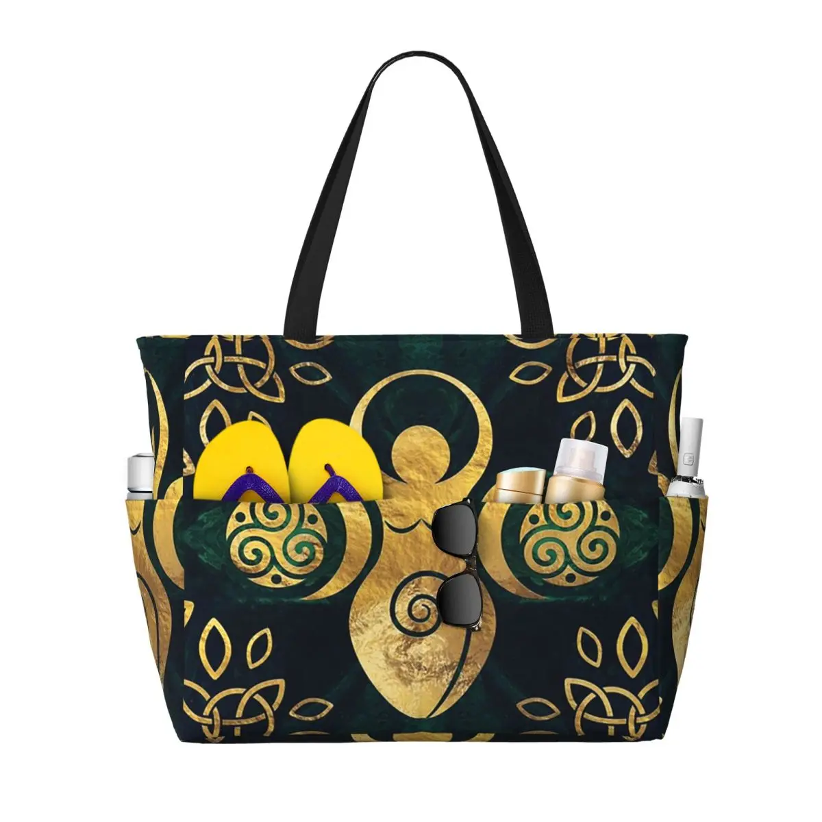 

Triple Moon With Triskelion Pentagram Pagan Wiccan Beach Tote Bag Sport Yoga Duffle Large Tote Bag Women Travel Bag Fitness bag