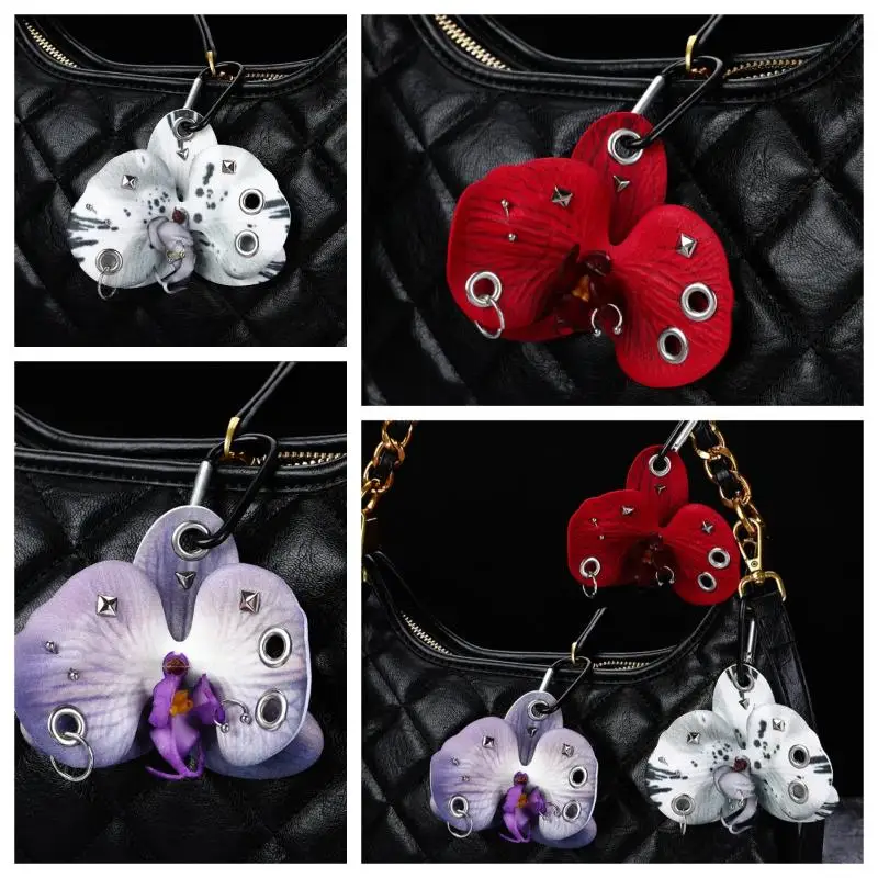 New Creative Exquisite Phalaenopsis Orchid Keychain Sweet Simulation Flower Pendant Key Ring Backpack Hangings Decoration Gifts