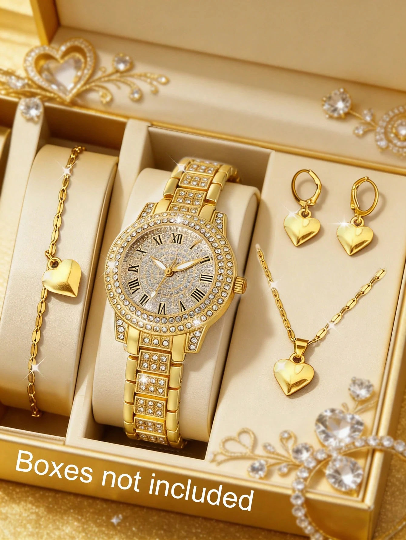 Fashionable Luxury round Shell Quartz Watch with Heart-Shaped Accessory Set Versatile Daily Wear Watch Set Birthday Gift