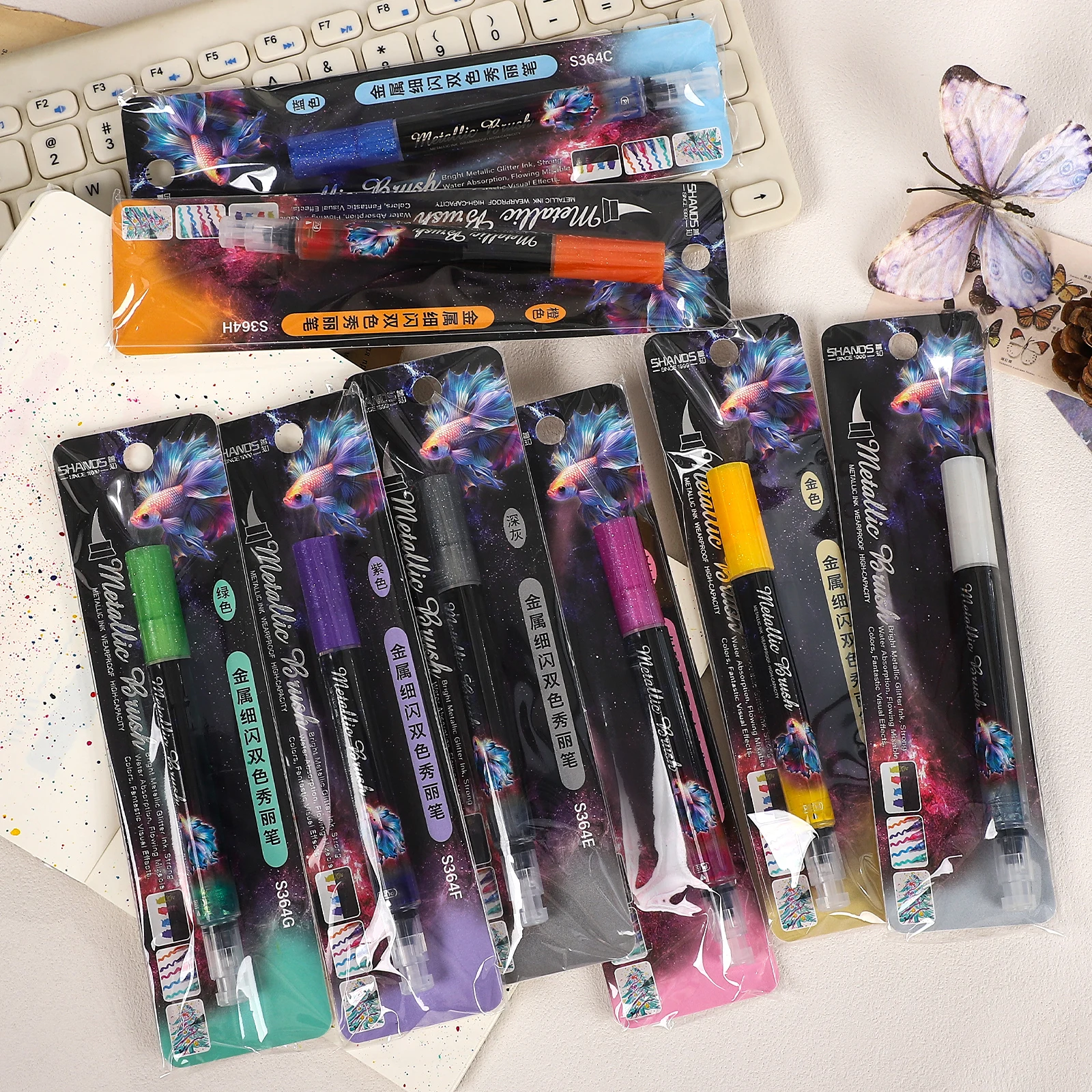 1 Pc Colorful Metal Fine Glitter Beautiful Pen Painting Watercolor Soft Brush Creative DIY Journal Student Supplies Stationery