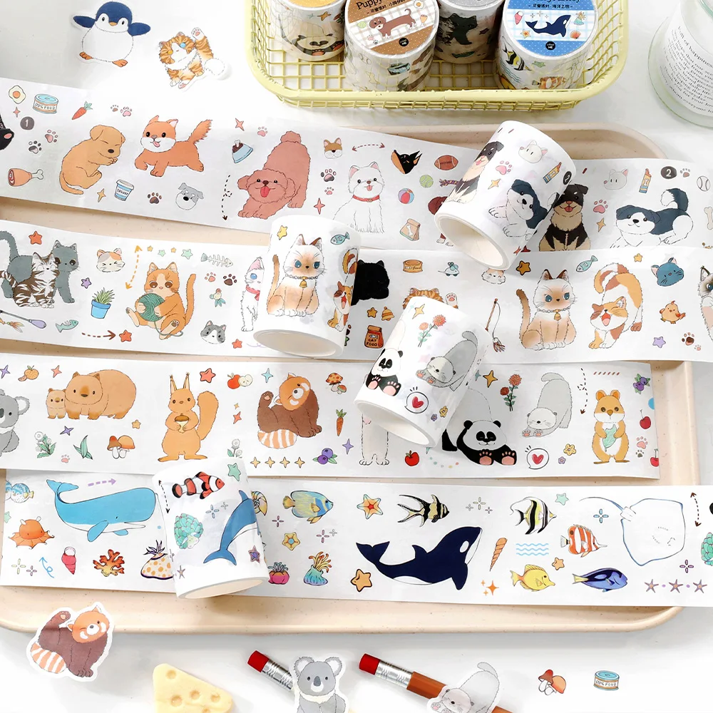 

200cm/roll Cute Pet Party Series Washi Die-Cut Tape For DIY Scrapbooking Collage Material Phone Case Notebook Decoration Gift
