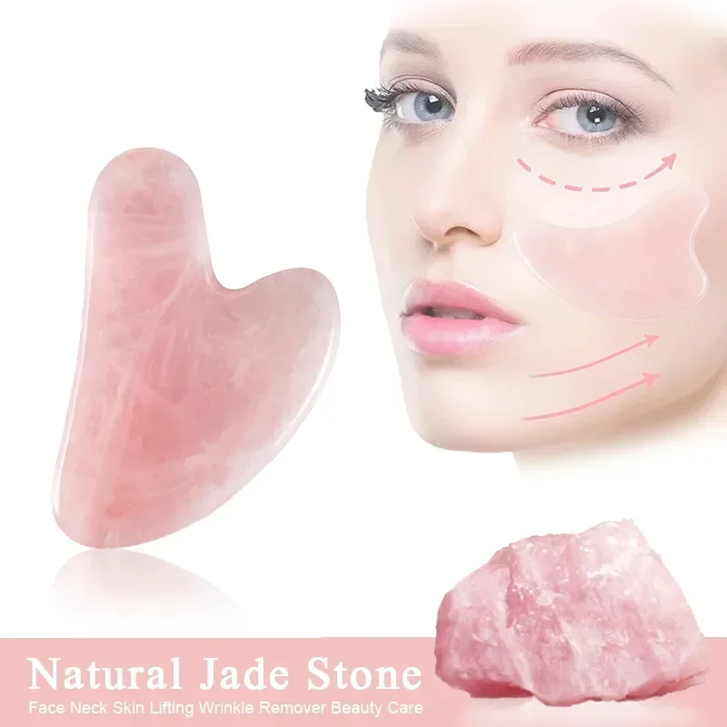 Tabla raspadora de Jade Natural Gua Sha para masaje, cuarzo rosa, piedra Guasha para estiramiento de la piel del cuello y la cara, eliminador de arrugas, cuidado de la belleza