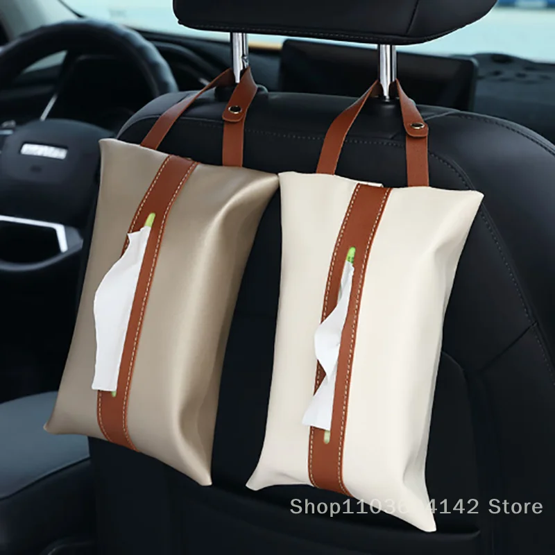 

1Pcs Car Tissue Box Hanging Leather Drawer Carton Seat Back Nordic Style Hanging Bag Creative Car Interior Decoration