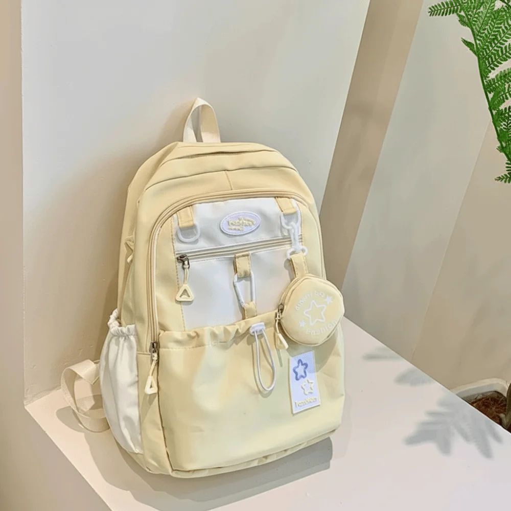 Sweet Star Women Backpack Cartoon Korean Style Nylon Shoulders Bag with Coin Purse Large Capacity Student Schoolbag