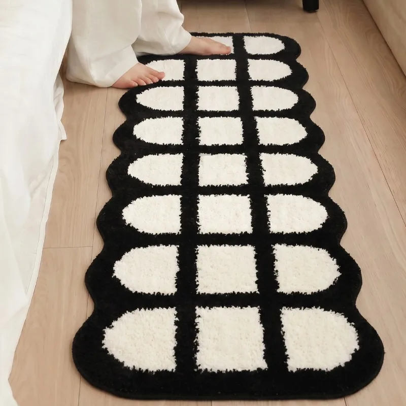 Cream Style Flocked Carpet, Soft Flocked Bedroom Rug Plush Sofa Floor Mat