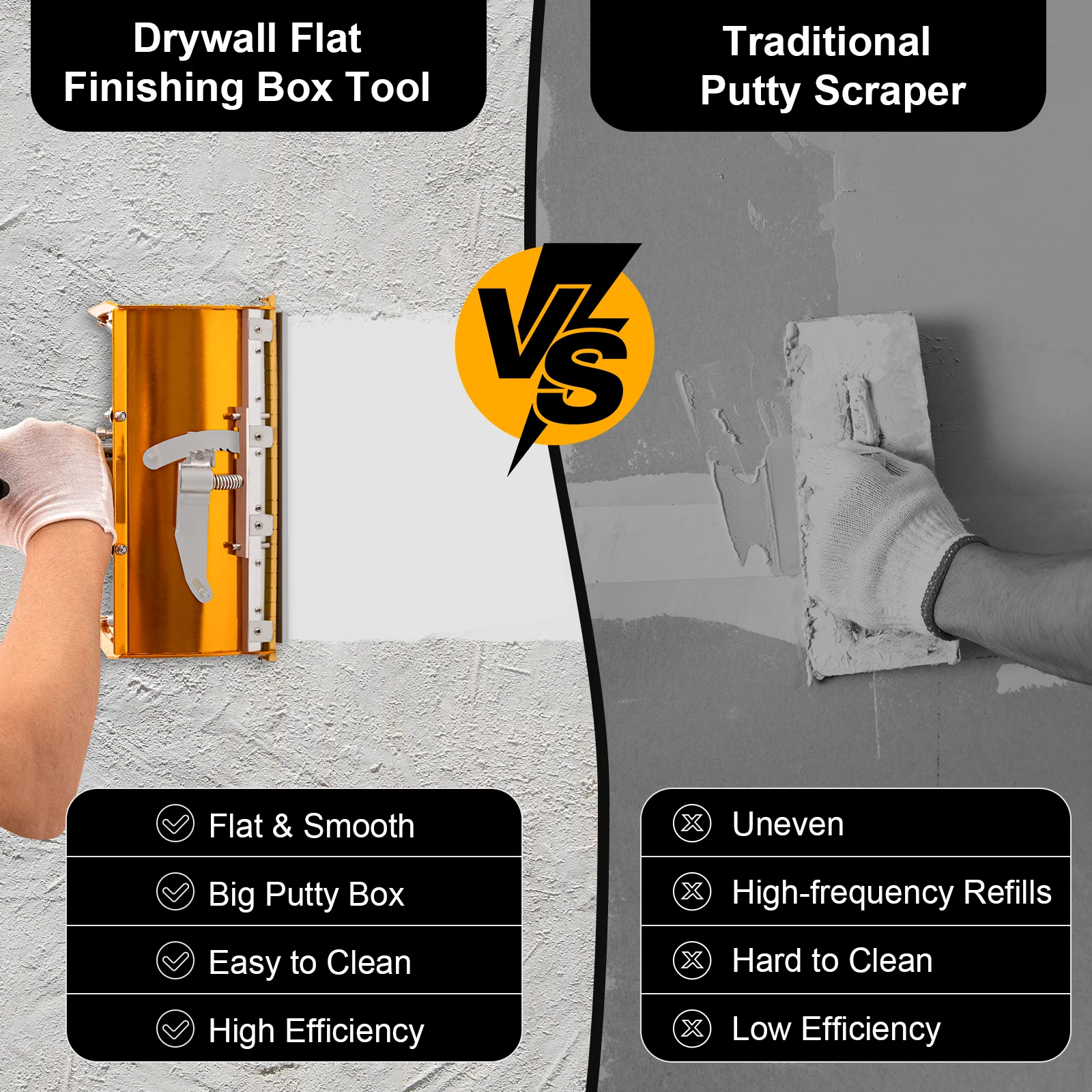 Drywall Flat Finisher Taping Professional Tools w/ 40\'\'-64\'\' Extendable Handle Plasterboard Wallboard Sheetrock Mud for Putty