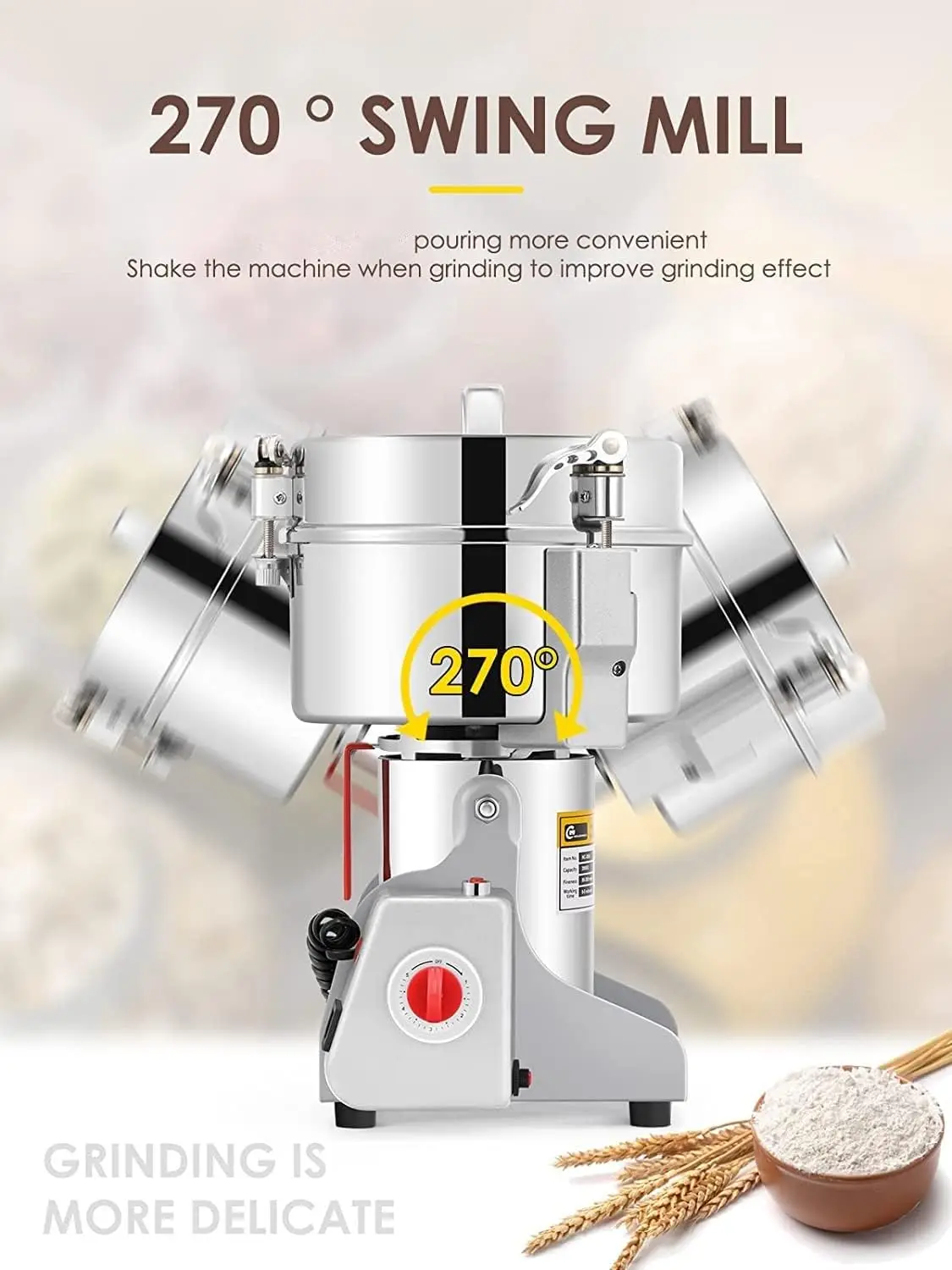 Grain Grinder Mill Safety Upgraded 2400W High-speed Spice Herb Grinder Commercial Superfine Grinding Machine Dry Cereals Pulveri