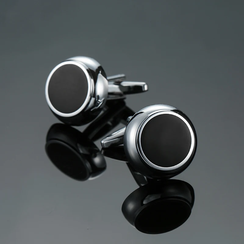 Classic men\'s French shirt cufflinks copper metal round Black enamel cuffs buttons suit accessories wedding jewelry gifts