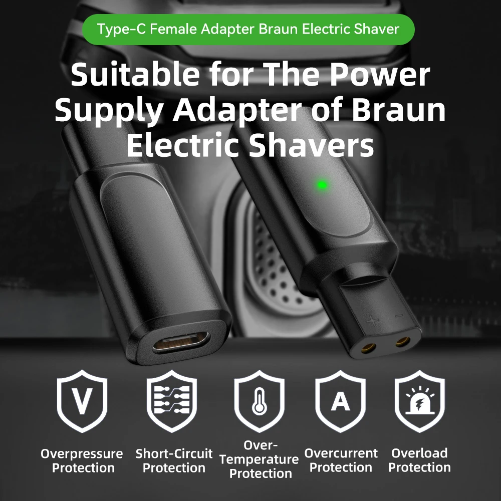 Адаптер для бритвы LISI 12 В Type-C, зарядный преобразователь для электробритвы Braun Series 3, 5, 7, 9, с индикатором зарядки