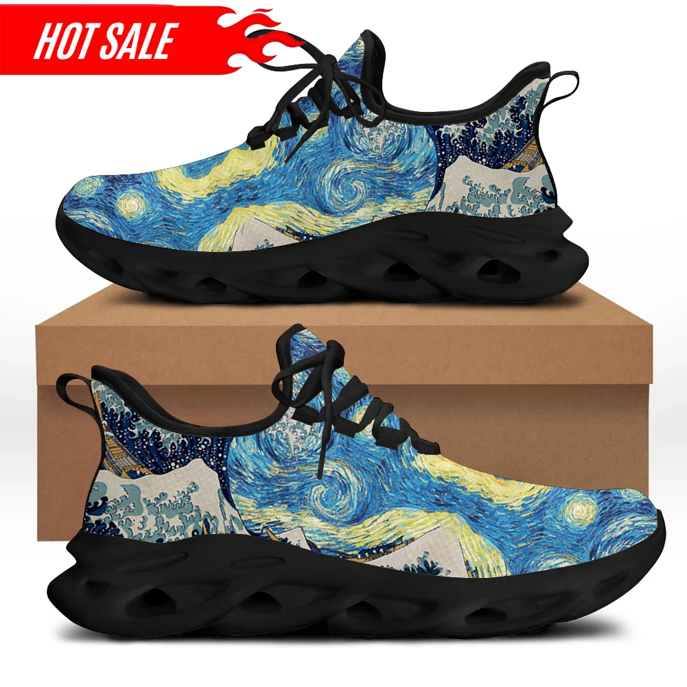 Fashion Wave Painting Women Flats Shoes Mesh Lace Up Comfortable Walk Sneaker Female Footwear Platform Shoes Zapatos