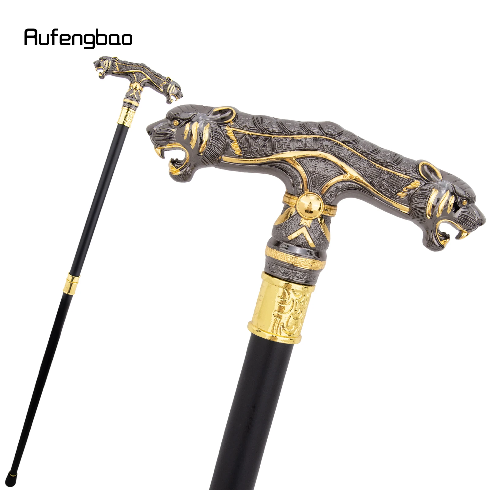 Golden Black Double Head Leopard Walking Stick Decorative Cospaly Party Fashionable Cane Halloween Crosier Cane 92cm