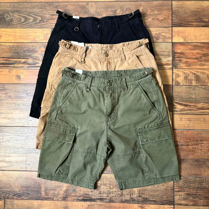 Men's Heavyweight 100% Cotton American Retro Relaxed Fit Summer Casual Cargo Shorts - Mid-Rise Mid-Length Multi-Pocket Utility