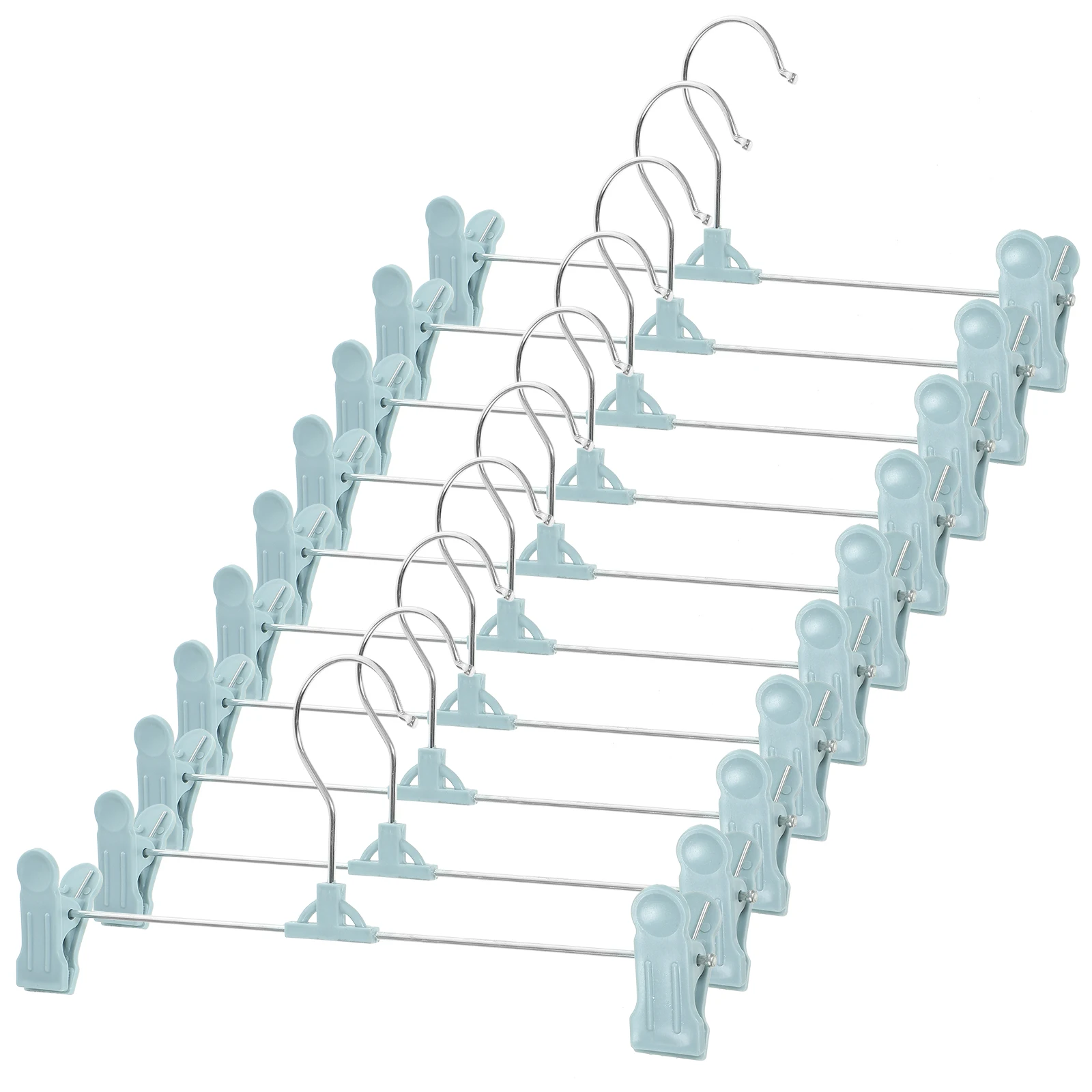 

10pcs Plastic Pants Hangers Skirt Hanger With Clip Strong Non Deform Closet Storage For Jeans Trouser Rack Blue