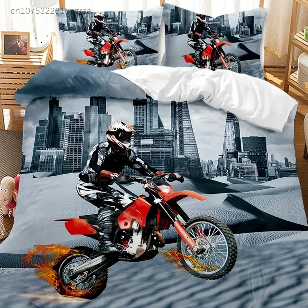 Rider Racing Motorcycle Dirt Bike Bedding Set 3D Printed Suitable For Bedroom Duvet Cover Set With Pillowcases Kids Home Textile