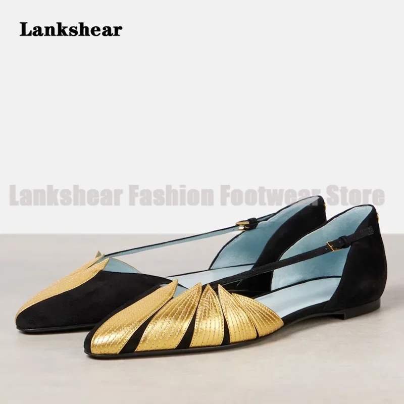 

Gold Leaf Shallow Flats Pumps Women Shoes Summer Pointed Toe Mules Slippers Catwalk Party High Heels Sandalias De Mujer Verano