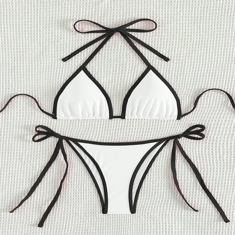 Contrasting Colors String Micro Thong Bikinis Sets Sexy Swimsuit 2024 Women Halter Mini Swimwear Biquinis Beachwear Bikini Mujer