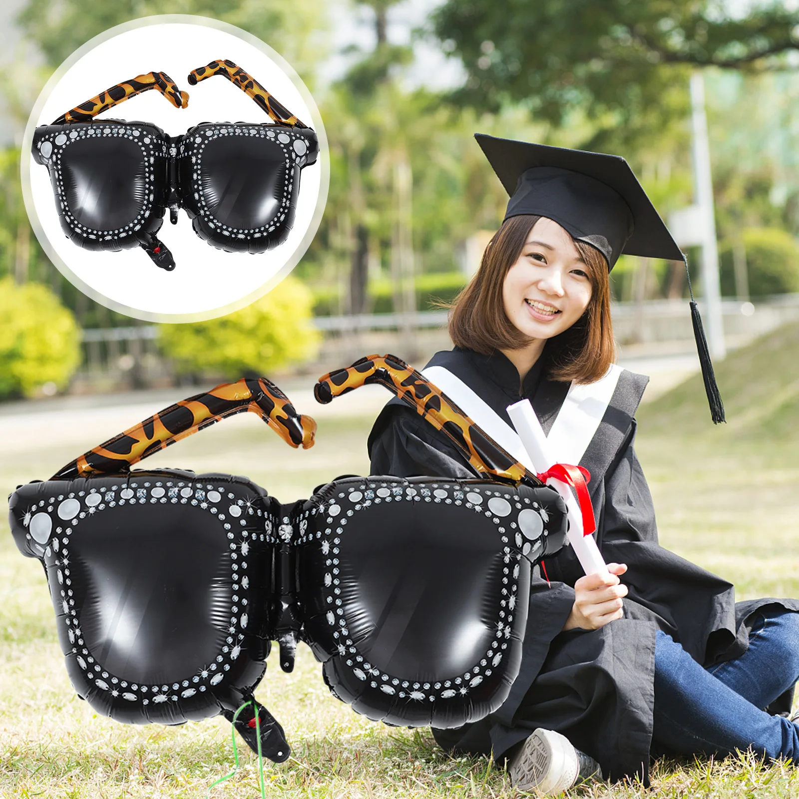 

3pcs Balloons Inflatable Sunglasses Props 90s Party Decorations Aluminum Foil Balloons Large 90S Party Decorations Size